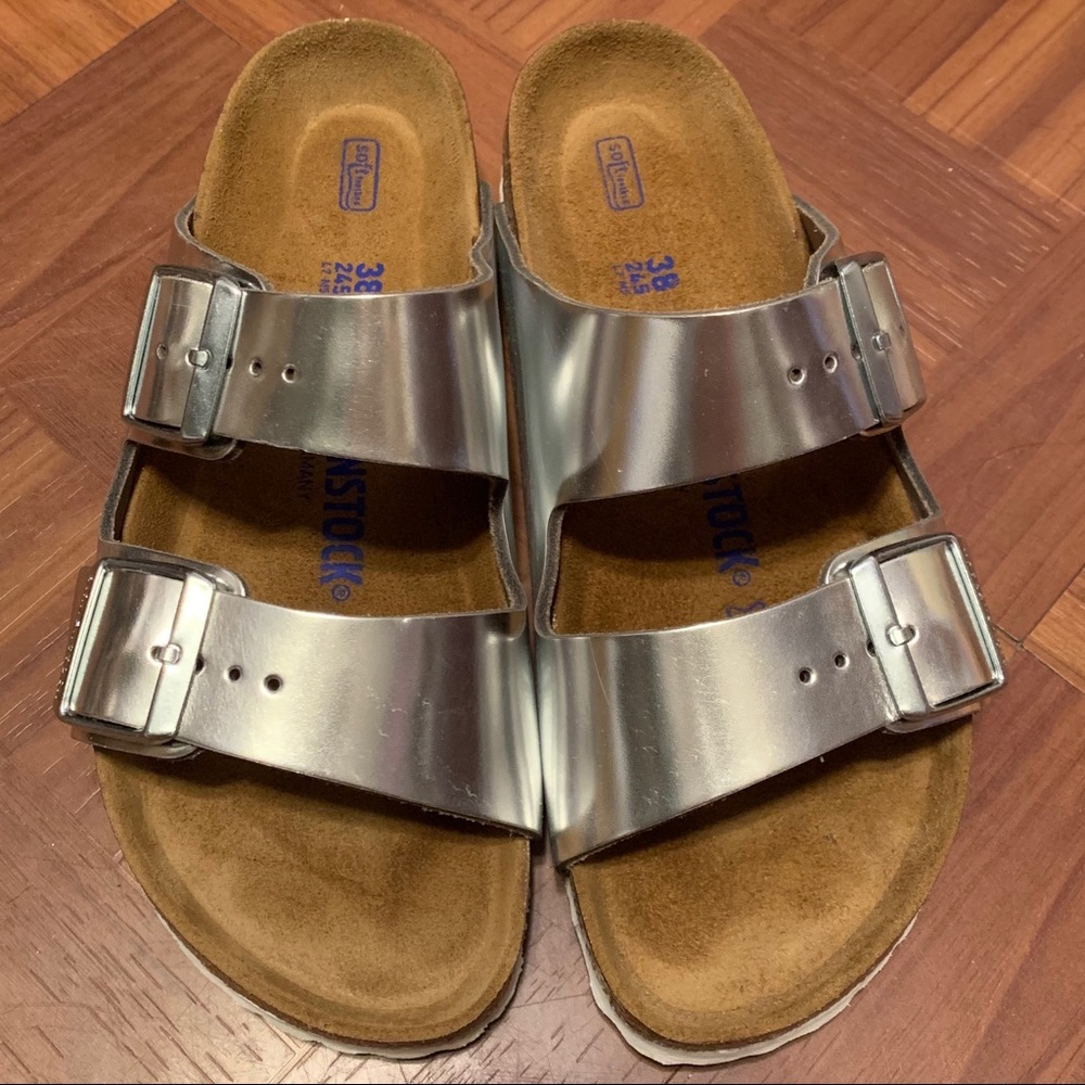 Silver Metallic Birkenstock Arizona BS new size 38